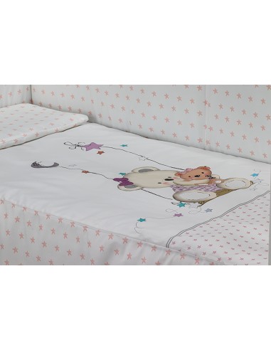Cuna Lovely Premium+Coord 3 Pcs Oso Columpio Rosa