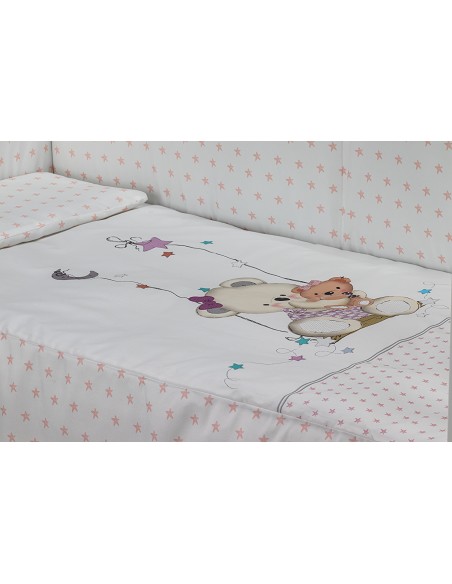Cuna Lovely Premium+Coord 3 Pcs Oso Columpio Rosa
