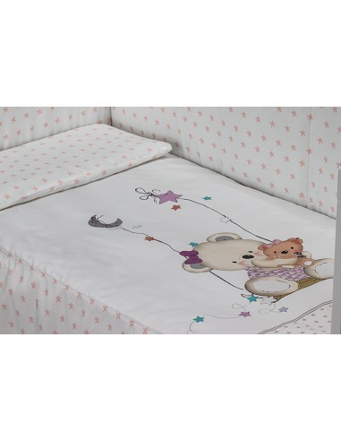 Cuna Lovely Premium+Coord 3 Pcs Oso Columpio Rosa