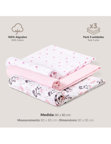 Gasas 80X80 Mod Panda Pack 3 Rosa