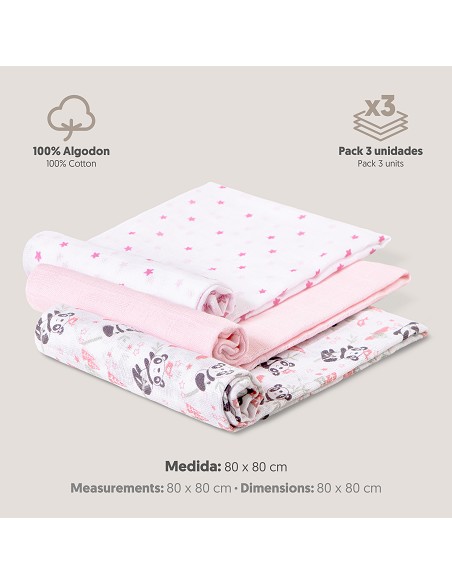 Gasas 80X80 Mod Panda Pack 3 Rosa