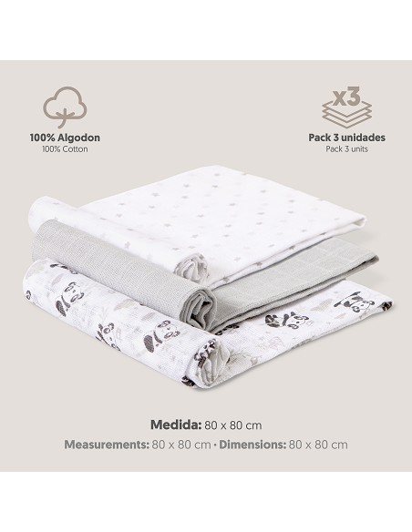 Gasas 80X80 Mod Panda Pack 3 Gris