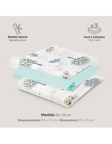 Gasas Bambu 55X70 Mod Fox Pack 3 Menta