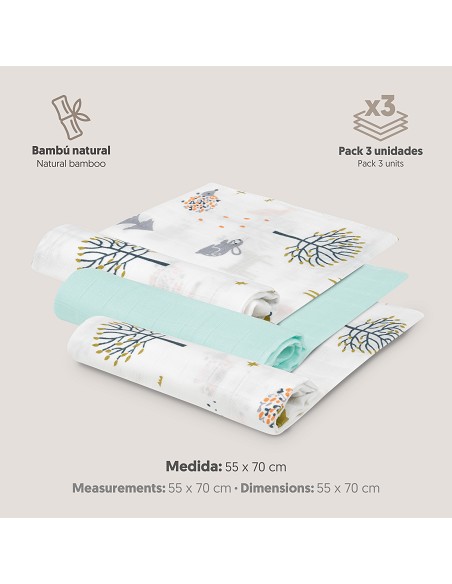 Gasas Bambu 55X70 Mod Fox Pack 3 Menta
