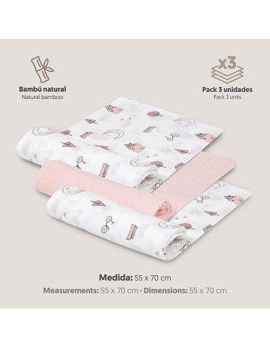Gasas Bambu 55X70 Mod Moon Pack 3 Rosa