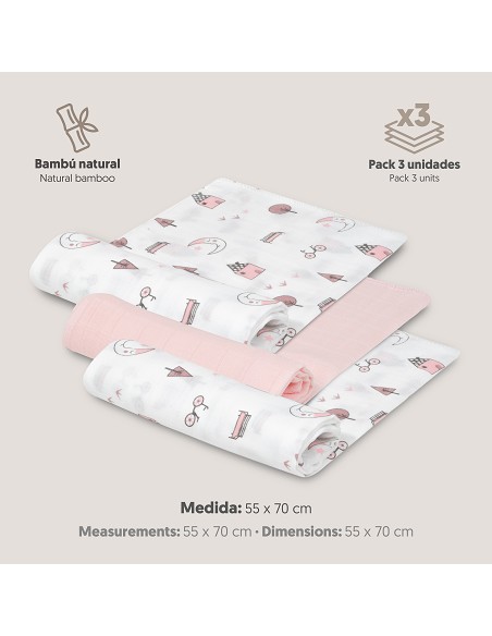 Gasas Bambu 55X70 Mod Moon Pack 3 Rosa