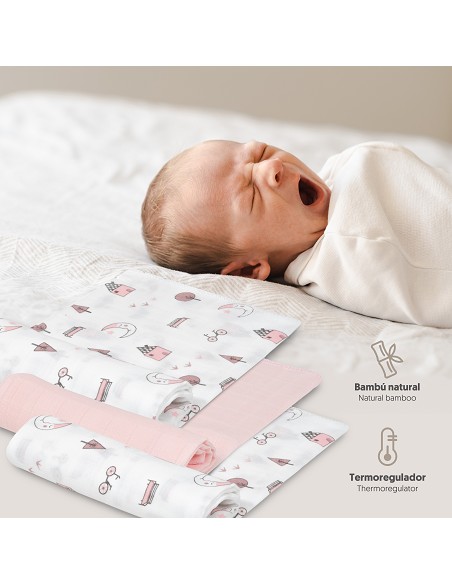 Gasas Bambu 55X70 Mod Moon Pack 3 Rosa