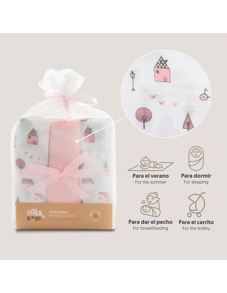 Gasas Bambu 55X70 Mod Moon Pack 3 Rosa