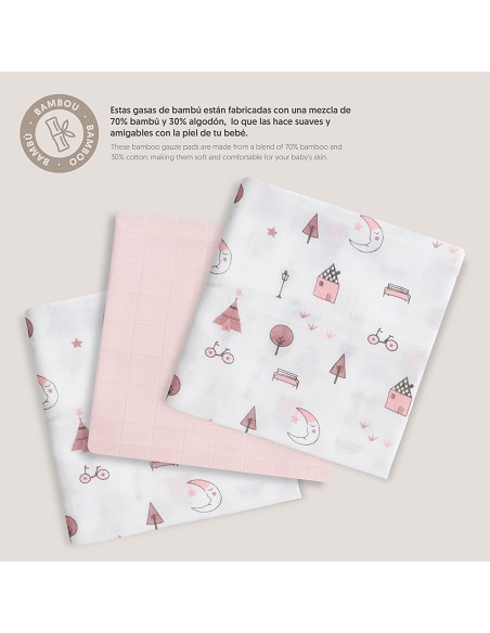 Gasas Bambu 55X70 Mod Moon Pack 3 Rosa