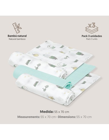 Gasas Bambu 55X70 Mod Moon Pack 3 Menta