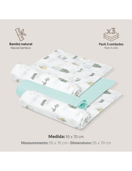 Gasas Bambu 55X70 Mod Moon Pack 3 Menta