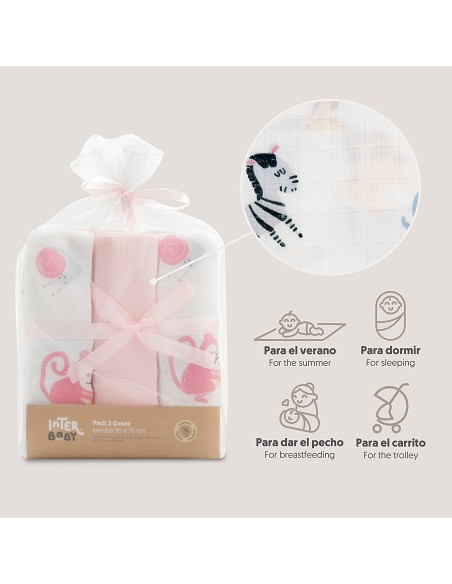 Gasas Bambu 55X70 Mod Jungla Pack 3 Rosa