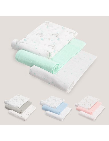 Gasas 80X80 Pack3 Modelo Conejitos Estrellas Verde