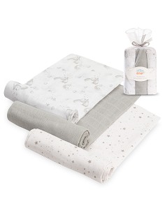 Gasas 80X80 Pack3 Modelo Conejitos Estrellas Gris