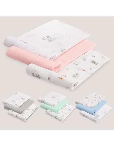 Gasas 80X80 Pack3 Modelo Forest Jungla Rosa