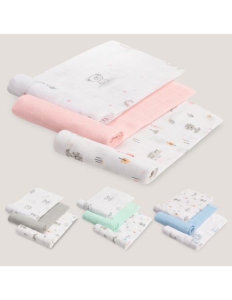 Gasas 80X80 Pack3 Modelo Forest Jungla Rosa