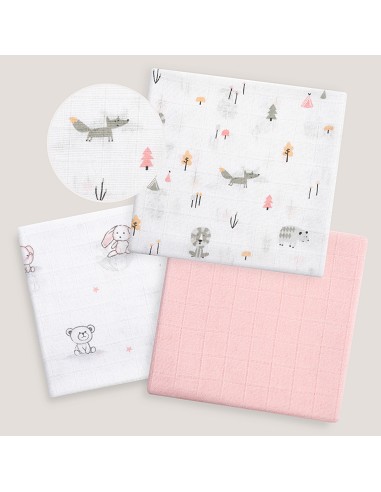 Gasas 80X80 Pack3 Modelo Forest Jungla Rosa