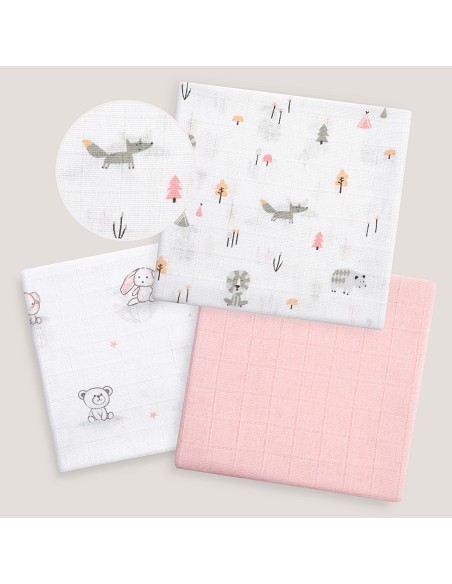 Gasas 80X80 Pack3 Modelo Forest Jungla Rosa