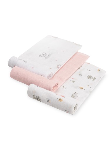 Gasas 80X80 Pack3 Modelo Forest Jungla Rosa