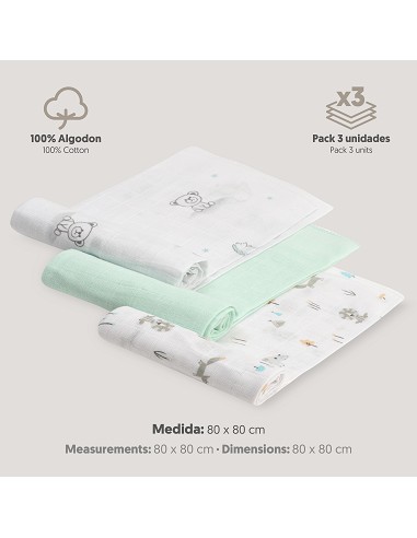 Gasas 80X80 Pack3 Modelo Forest Jungla Verde