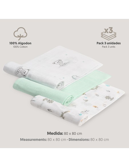 Gasas 80X80 Pack3 Modelo Forest Jungla Verde