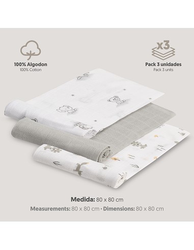 Gasas 80X80 Pack3 Modelo Forest Jungla Gris