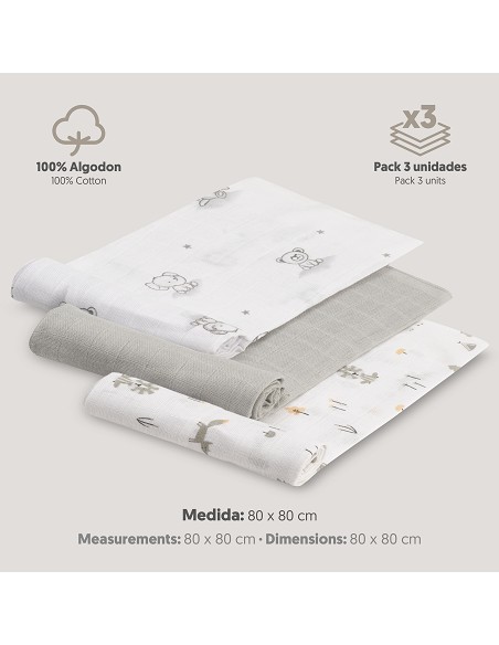 Gasas 80X80 Pack3 Modelo Forest Jungla Gris