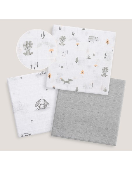 Gasas 80X80 Pack3 Modelo Forest Jungla Gris