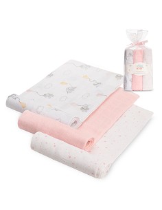 Gasas 80X80 Pack3 Modelo Elefantes Estrellas Rosa