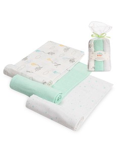 Gasas 80X80 Pack3 Modelo Elefantes Estrellas Verde