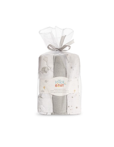 Gasas 80X80 Pack3 Modelo Elefantes Estrellas Gris