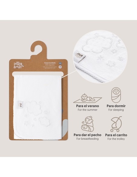 Gasa Bordada Mod Nubes Blanco