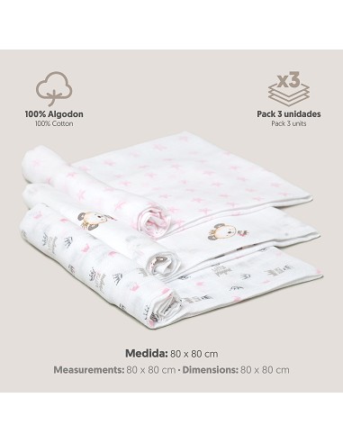 Gasa 80X80  Pack 3 Rosa