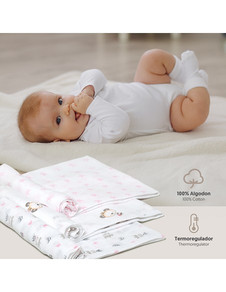 Gasa 80X80  Pack 3 Rosa