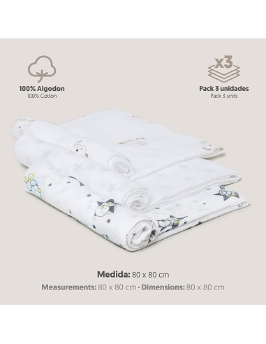 Gasa 80X80  Pack 3 Gris