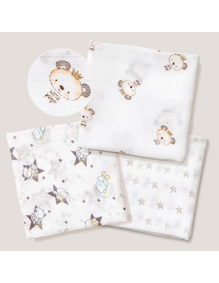 Gasa 80X80  Pack 3 Gris