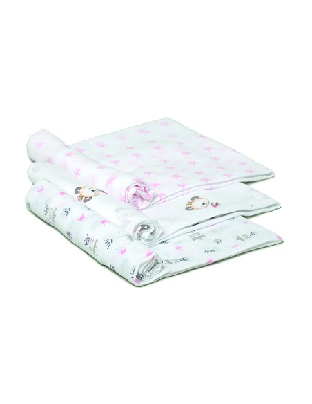 Gasa 80X80  Pack 3 con Percha Rosa