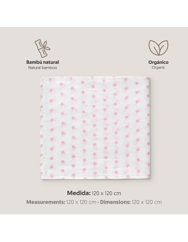 Muselina 1. 20 x 1. 20  Mod Star Bco/Rosa