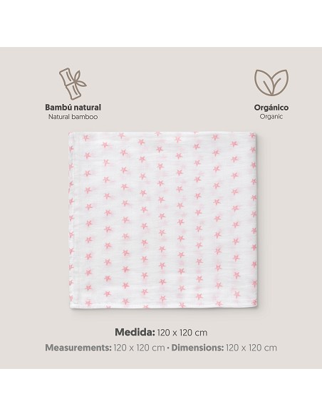 Muselina 1. 20 x 1. 20  Mod Star Bco/Rosa