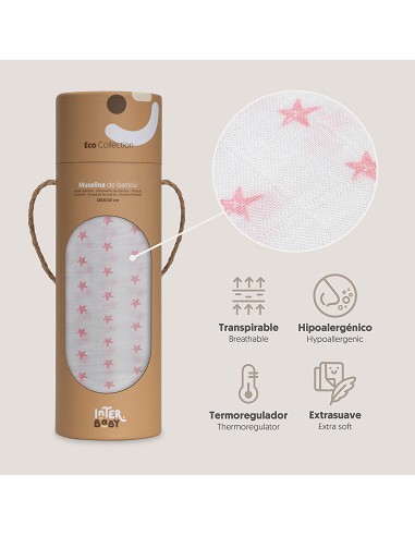 Muselina 1. 20 x 1. 20  Mod Star Bco/Rosa