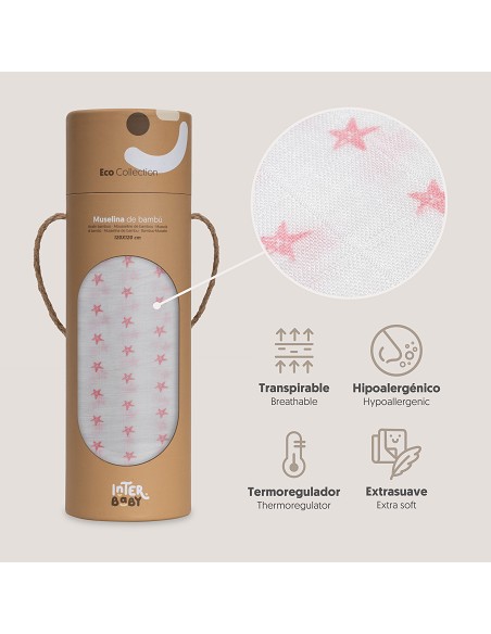 Muselina 1. 20 x 1. 20  Mod Star Bco/Rosa