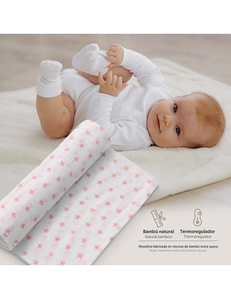 Muselina 1. 20 x 1. 20  Mod Star Bco/Rosa