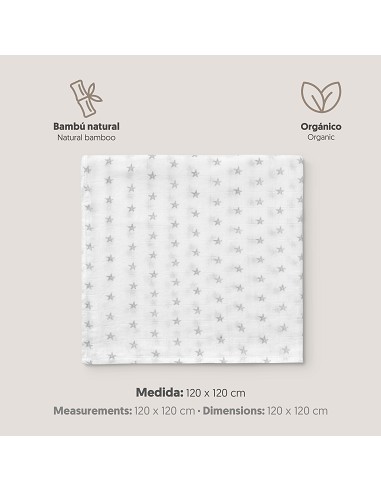 Muselina 1. 20 x 1. 20  Mod Star Bco/Gris