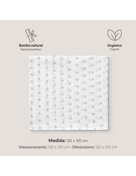 Muselina 1. 20 x 1. 20  Mod Star Bco/Gris