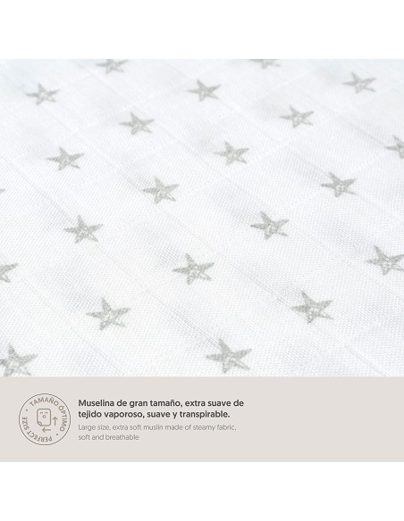 Muselina 1. 20 x 1. 20  Mod Star Bco/Gris