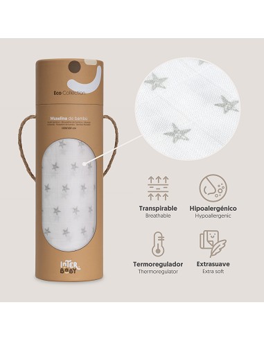 Muselina 1. 20 x 1. 20  Mod Star Bco/Gris