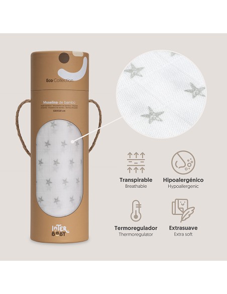 Muselina 1. 20 x 1. 20  Mod Star Bco/Gris