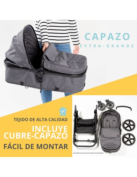 Carro de Paseo 3 En 1 Capazo+Silla+Grupo 0 Modelo Versa Gris