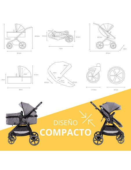 Carro de Paseo 3 En 1 Capazo+Silla+Grupo 0 Modelo Versa Gris