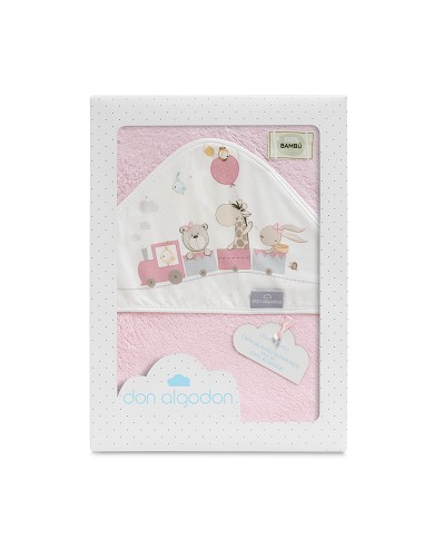 Capa de Baño 1X1 Bambu Mod. Jirafa Tren Rosa